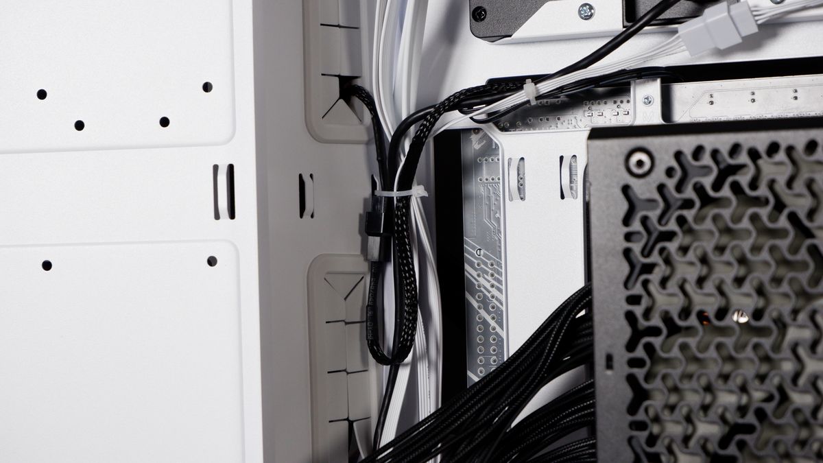Thermaltake View 390 Air chassis on a desk. We're building a PC into it for testing and comparison with other PC cases.