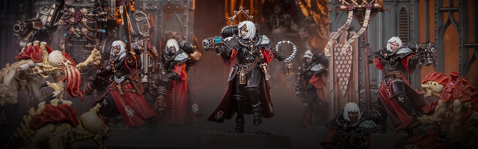 Adeptas Sororitas charging into battle against Tyranids