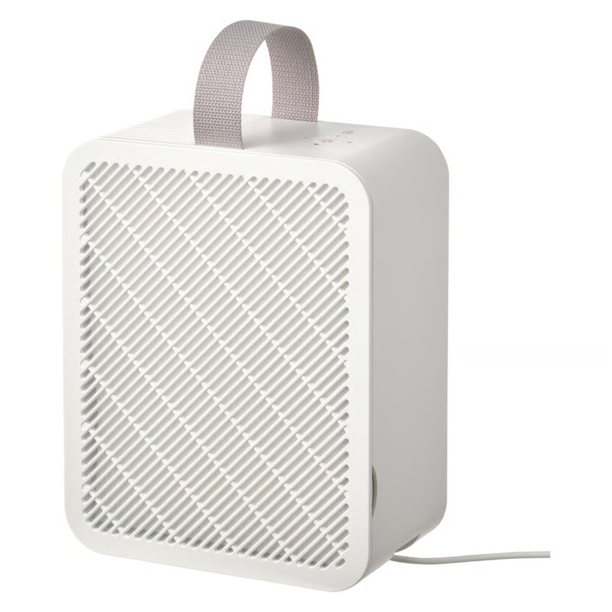 A white rectangular IKEA air purifier