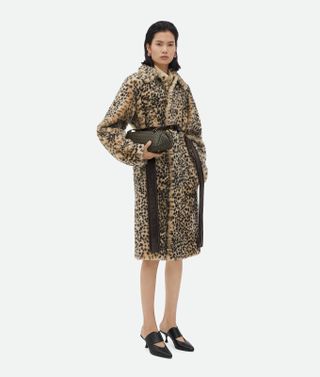 Women's Leopard Print on Shearling Coat in Black/birch