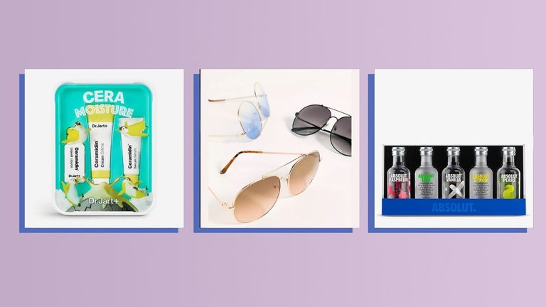Three of the best cheap Christmas gifts 2021 from Dr. Jart, Free People, and Absolut Vodka shown side-by-side
