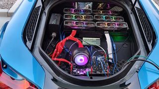 Simon Byrne's RTX 3080 mining rig inside a BMW i8 car