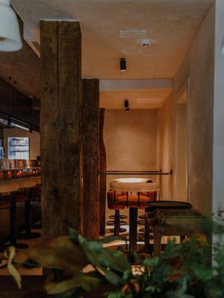 Madrid bar interior with timber pillars