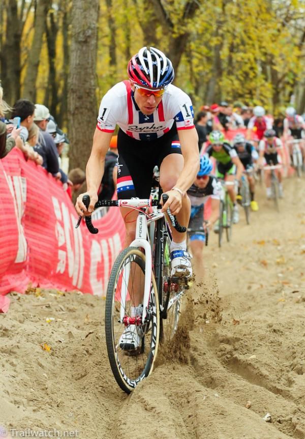 Jeremy Powers (Rapha Focus) with a lead in the long sand pit