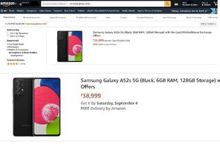 Samsung Galaxy A52s Amazon leaked price