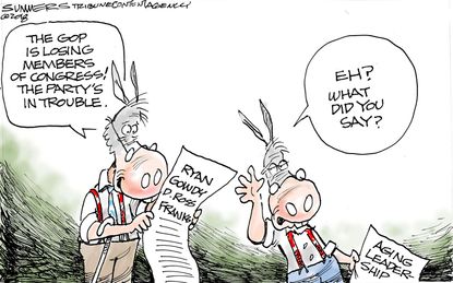 Political cartoon U.S. GOP retirements Democrats aging leadership