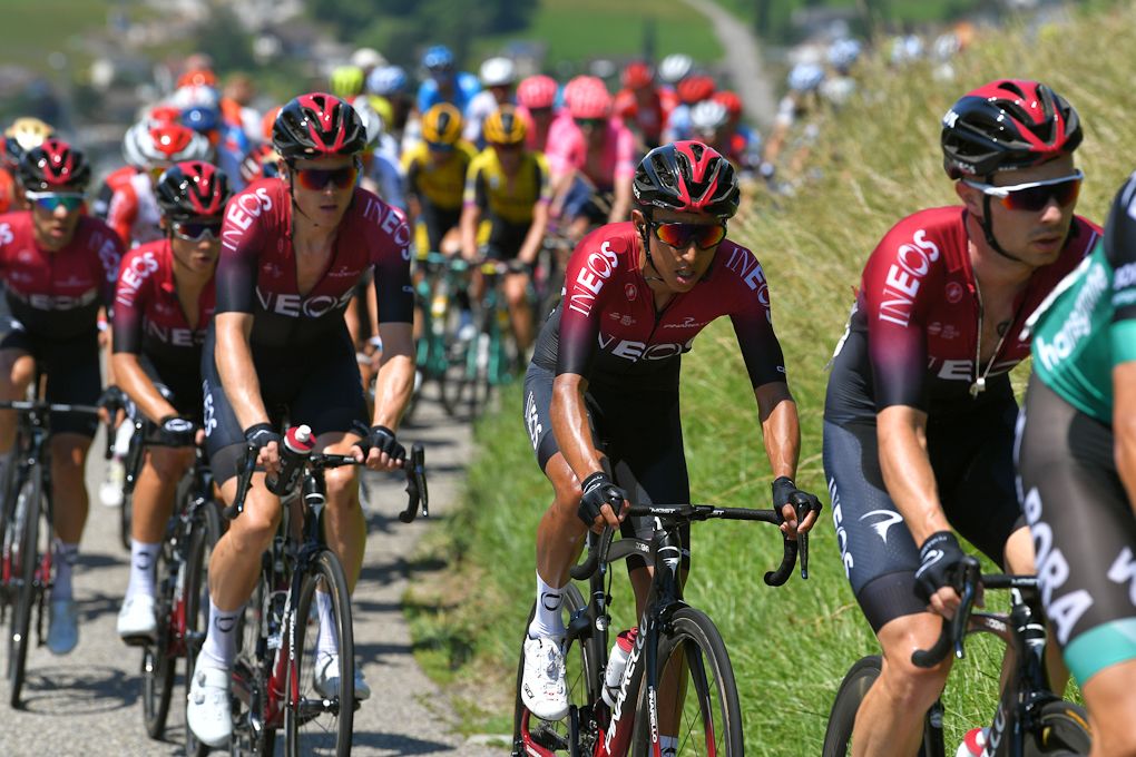 Egan Bernal in the Team Ineos line at Tour de Suisse