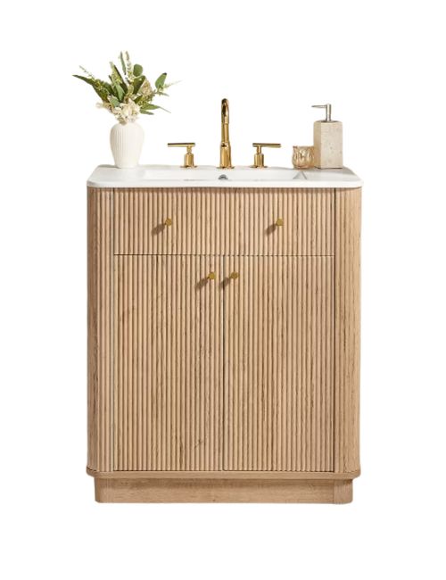 Fluted Wood Bathroom Vanity With Sink