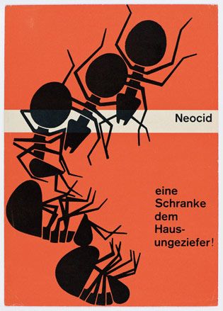 Orange poster with black ants
