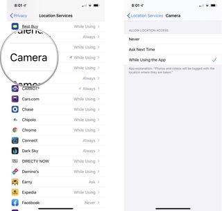 location services for camera