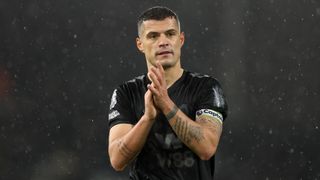 Granit Xhaka for Sunderland in their Premier League match vs Fulham at Craven Cottage.