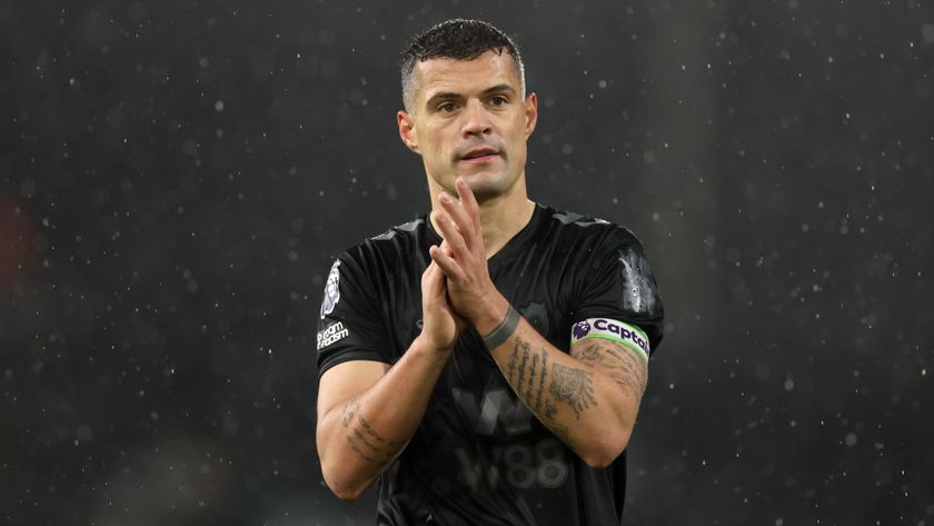 Granit Xhaka for Sunderland in their Premier League match vs Fulham at Craven Cottage. 
