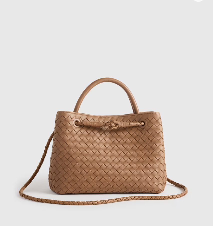 Italian Leather Handwoven Mini Satchel in Cognac