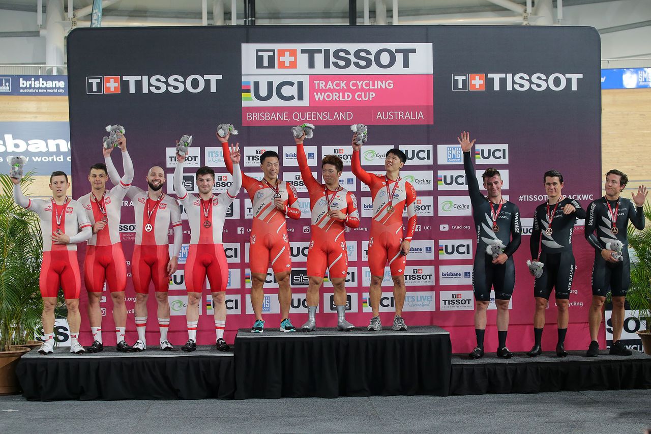 The men's team sprint podium
