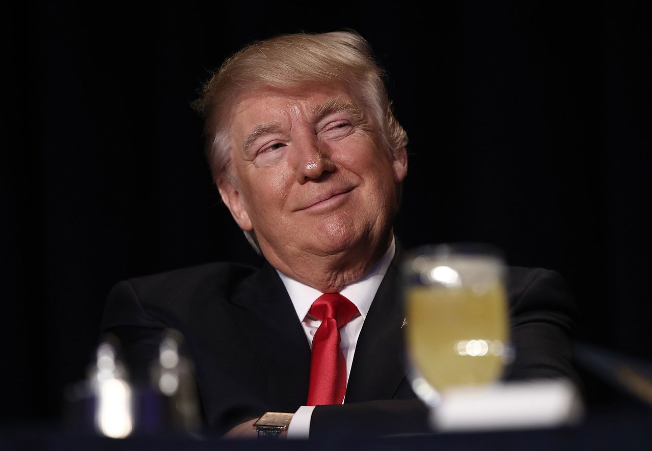 President Trump smiles as he&amp;#039;s introduced