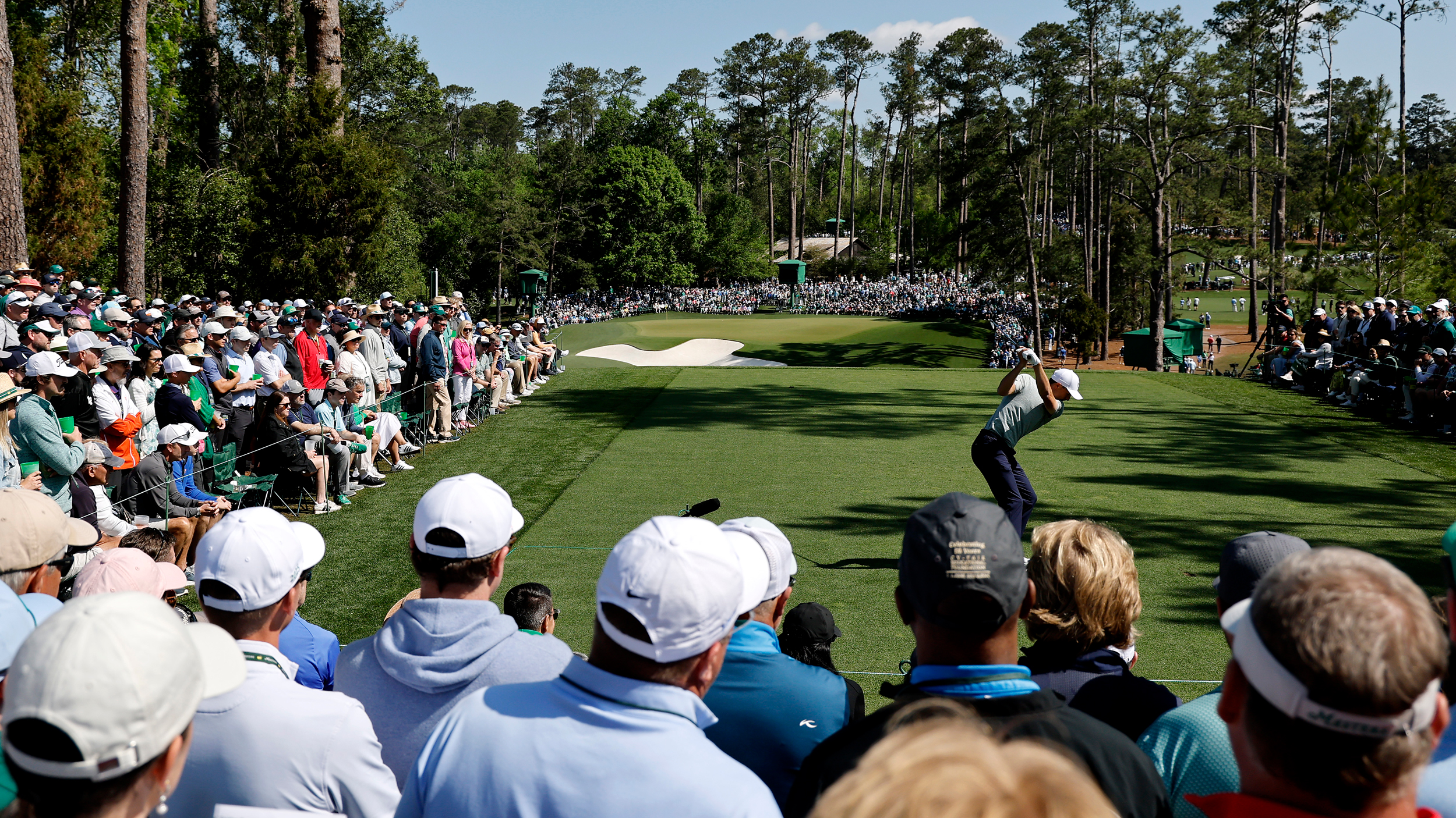 Jordan Spieth at the top of his backswing on the 6th hole at the 2025 Masters