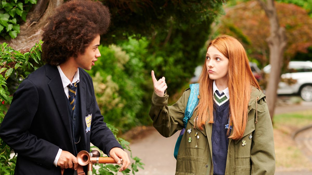 Harriet points at her friend Toby in Geek Girl.