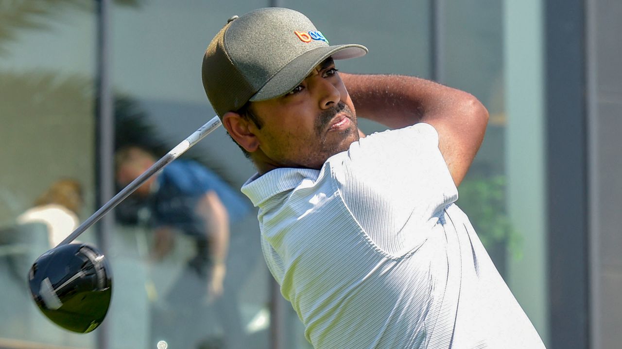 Anirban Lahiri takes a shot at the 2022 LIV Golf Jeddah tournament