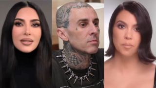 Kim Kardashian, Travis Barker, Kourtney Kardashian on The Kardashians.