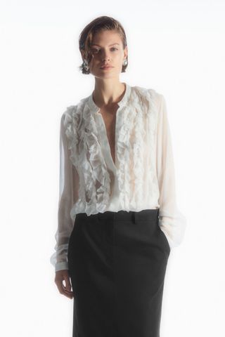 Sheer Ruffle-Detail Blouse