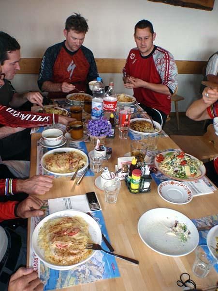 Everyone enjoys lunch together.