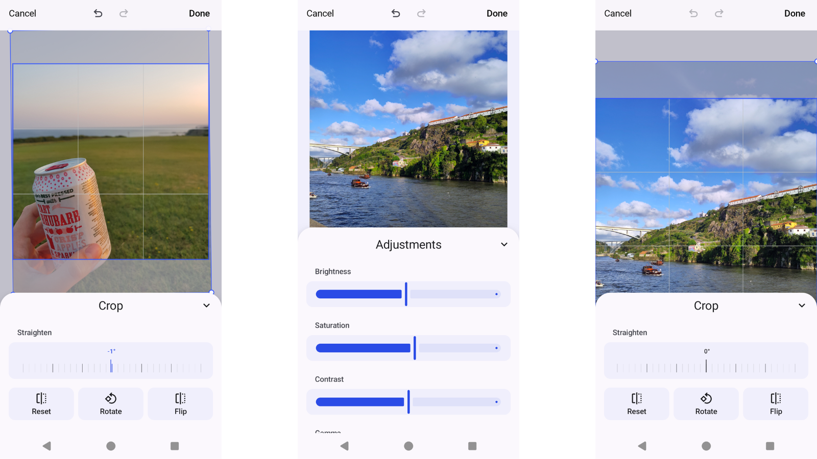 Screenshots from the Polaroid Hi-Print app showing images being edited for printing.