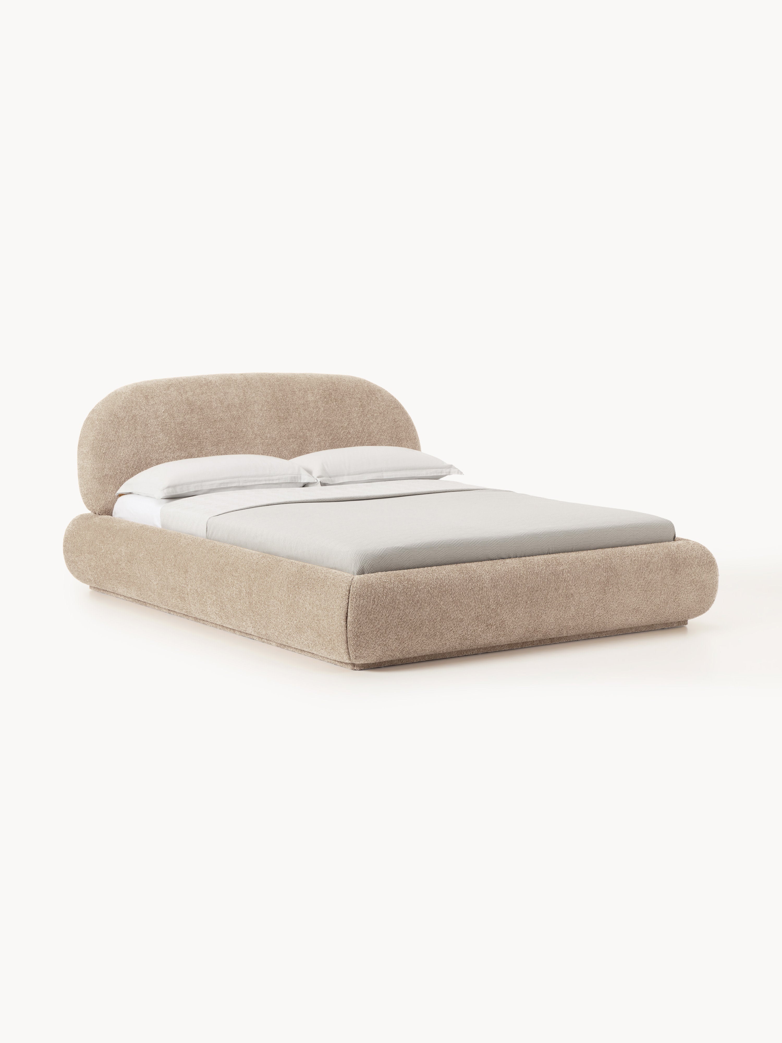 Upholstered Teddy Boucl&amp;eacute; Bed Alba With Storage &amp;ndash; W 135 Cm X L 190 Cm (double) &amp;ndash; Teddy Boucl&amp;eacute; Beige