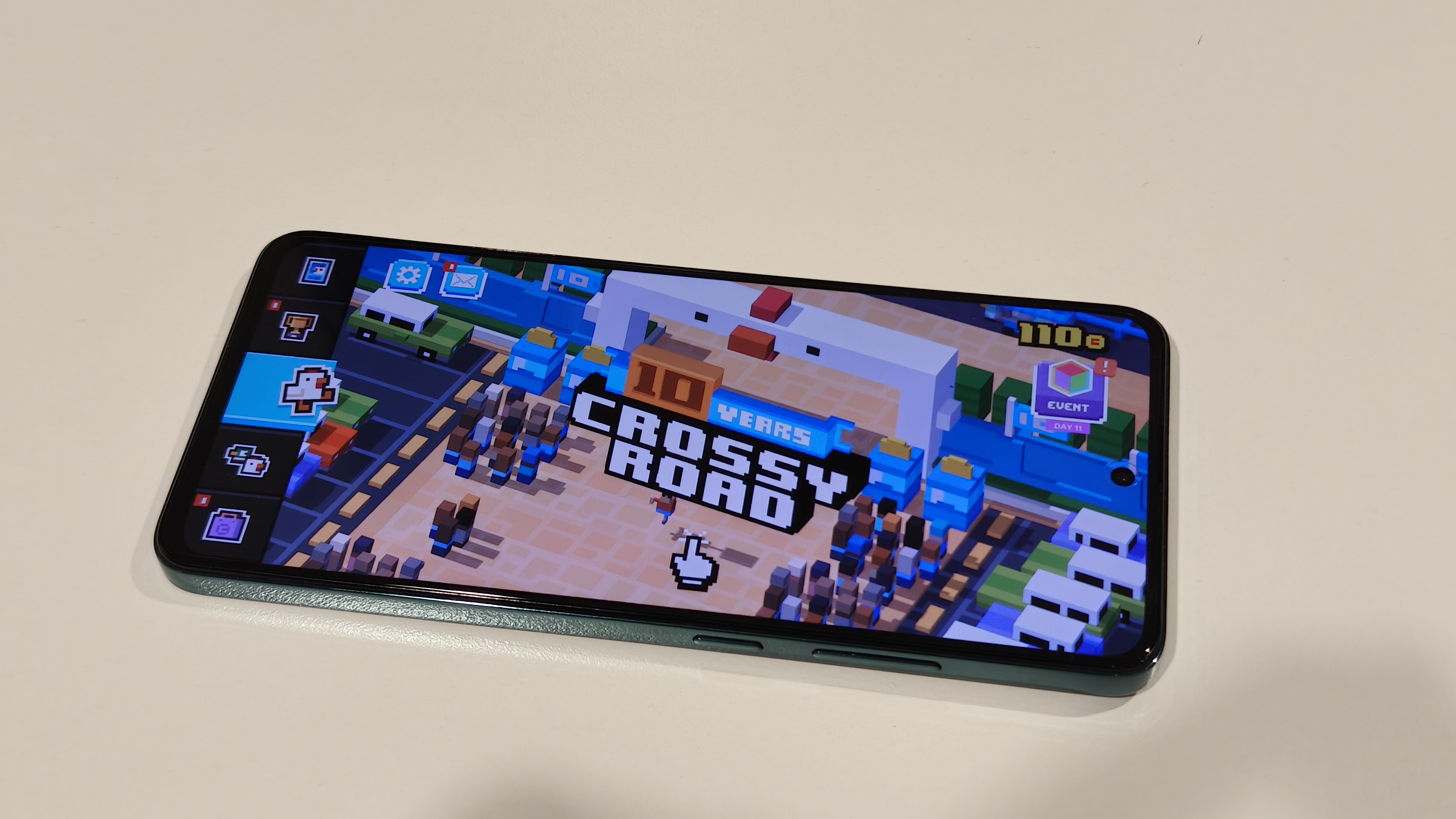 The Oppo Reno 12 FS playing Crossy Road