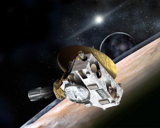 New Horizons Flying by Pluto Image