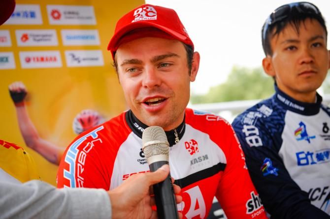Wouter Wippert is interviewed after the stage
