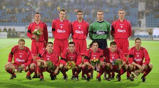 8 Mar 2001: Liverpool team line-up before the UEFA Cup Quarter Finals first leg match against FC Porto played at the Estadio Das Antas, in Porto, Portugal. The match ended in a 0-0 draw. \ Mandatory Credit: Gary M Prior/Allsport