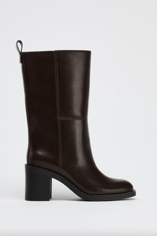 ZARA, Pull-On Heeled Leather Boots
