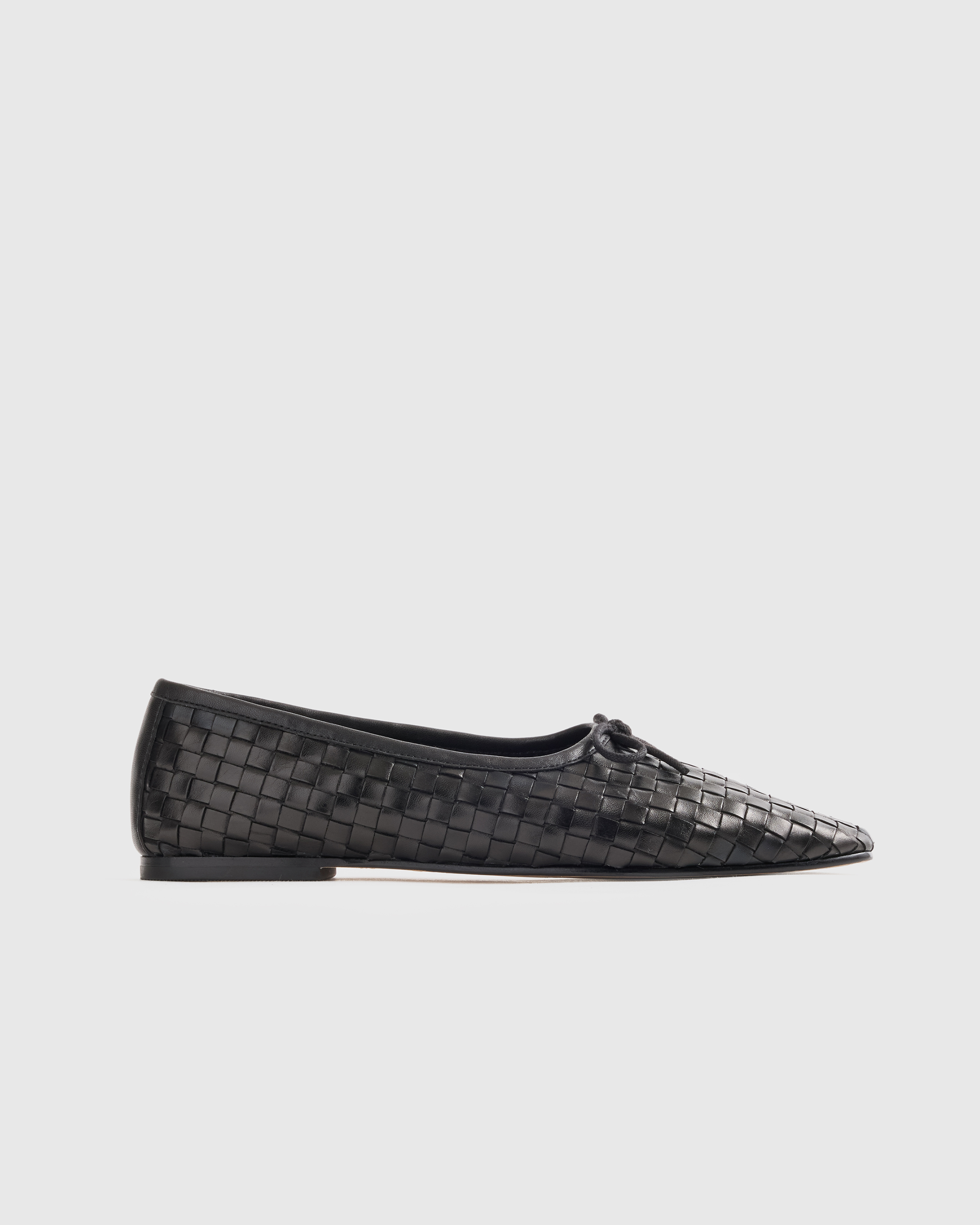 Italian Leather Handwoven Square Toe Ballet Flat in Black
