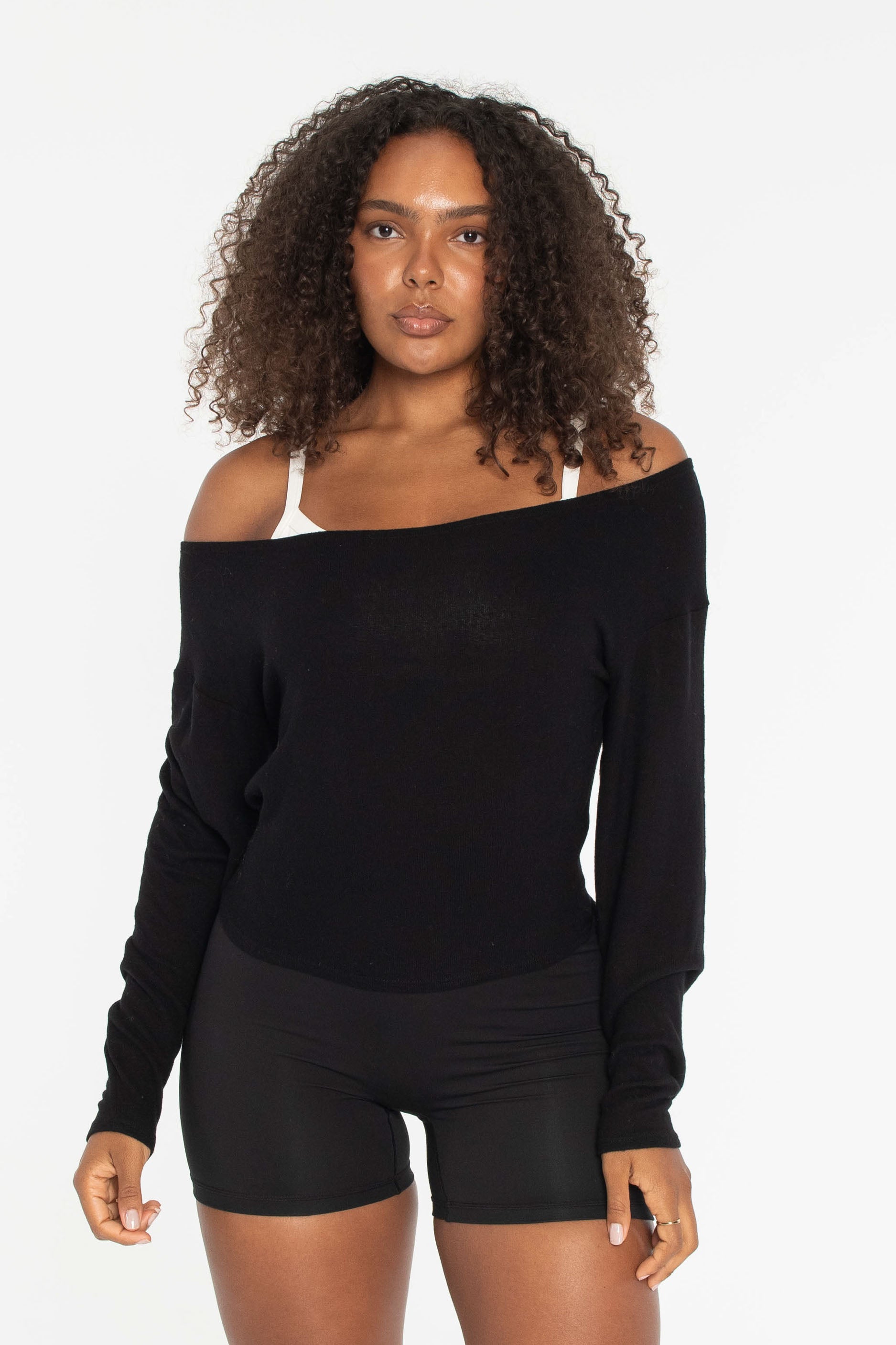 Off Shoulder Sweater - Black - Xs