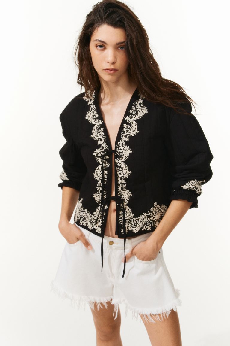 Tie-Front Embroidered Jacket