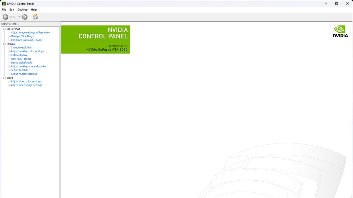 Nvidia control panel in Windows 11