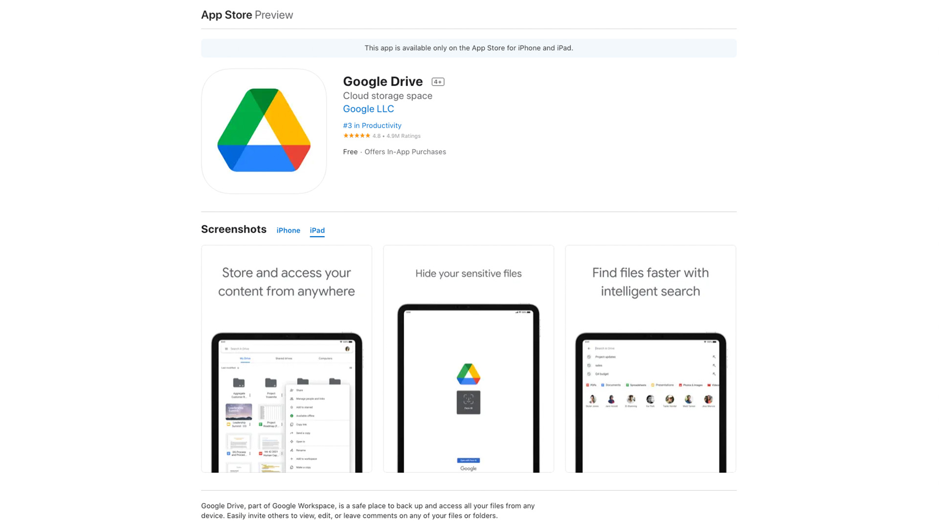 Google Drive iPad OS-App