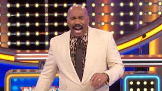 Steve Harvey laughing at contestant on Family Feud