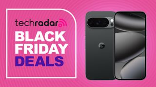 Google Pixel 10 Pro on a pink background. Text reads: TechRadar Black Friday Deals