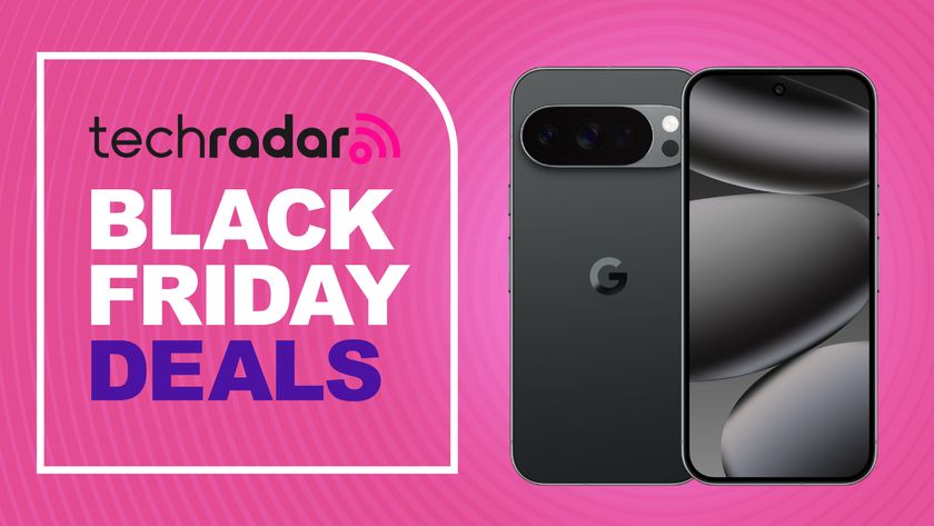 Google Pixel 10 Pro on a pink background. Text reads: TechRadar Black Friday Deals
