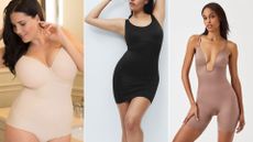 Three models wearing some of the best shapewear pieces 
