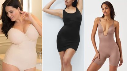 Three models wearing some of the best shapewear pieces