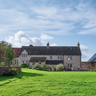 Large sloped grass lawn in garden