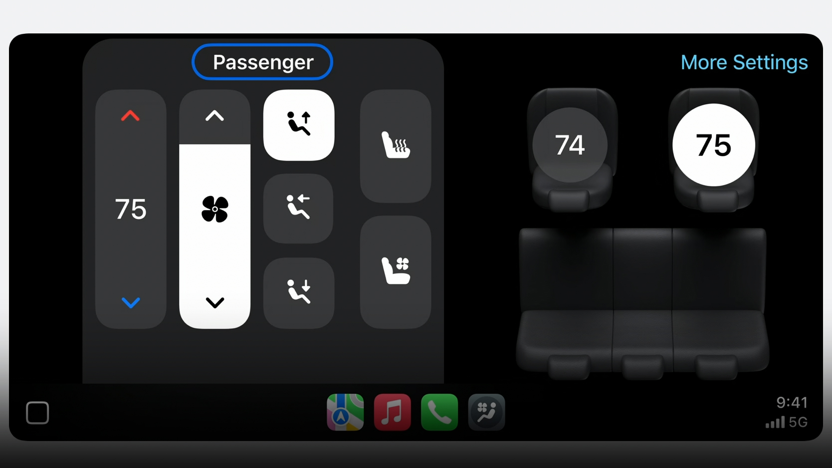 A dashboard showing Apple CarPlay