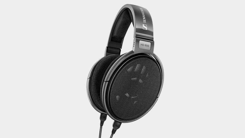 Sennheiser HD650 headphones on a blank gray background