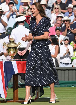 Kate Middleton wears a polka dot dress at Wimbledon 2022