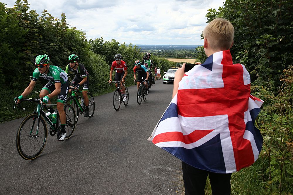 The day's breakaway on the climb at RideLondon Classic