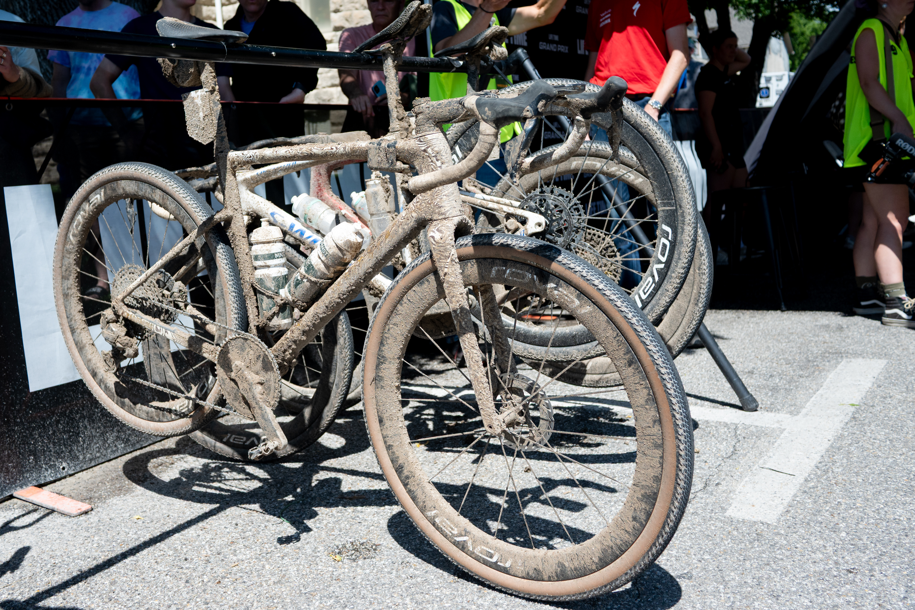 Photos of the bikes from the finish line of Unbound Gravel 2026