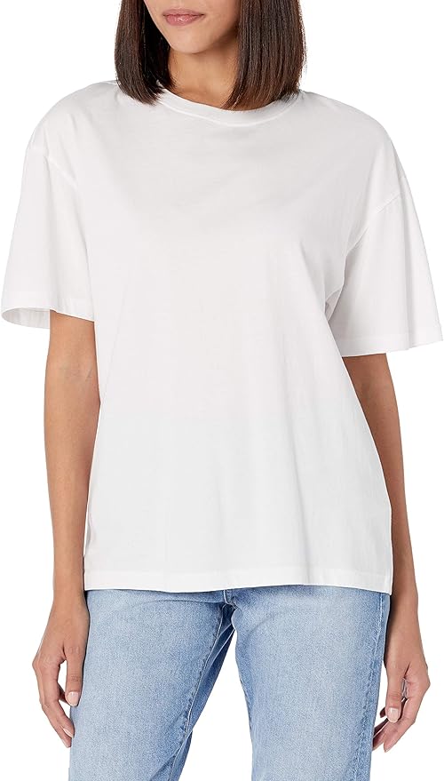 The Drop Women's Lydia Short Sleeve Loose Drop Shoulder Jersey T-Shirt , White, Xl