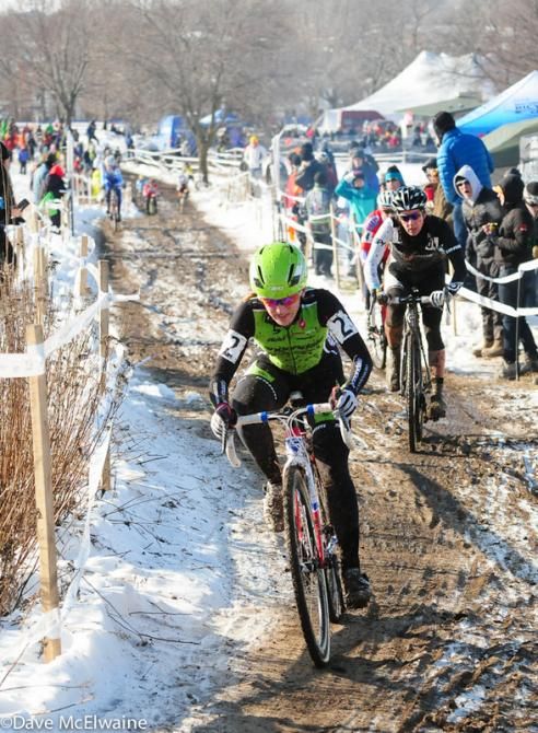 Kaitie Antonneau (Cannondale) leading Nicole Duke and Meredith Miller on lap two
